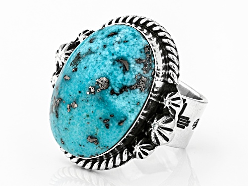 Southwest Style By JTV™ 25x20mm Oval Turquoise Hand-Crafted Silver Solitaire Ring - Size 7