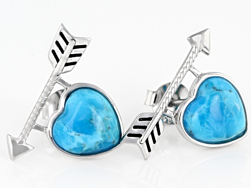 Southwest Style By JTV™ Girls 9mm Heart Shape Turquoise Rhodium Over Silver Arrow Earrings