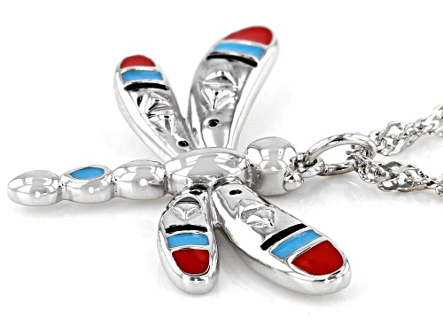 Southwest Style By JTV™ Childrens Enamel Rhodium Over Silver Dragonfly Pendant With 12