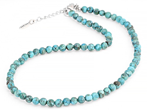 Southwest Style By JTV™ Childrens 4mm Round Turquoise Bead Rhodium Over Silver Necklace - Size 12