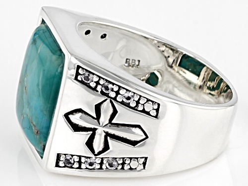 Southwest Style By JTV™ Men's Turquoise And White Topaz Rhodium Over Silver Ring - Size 12
