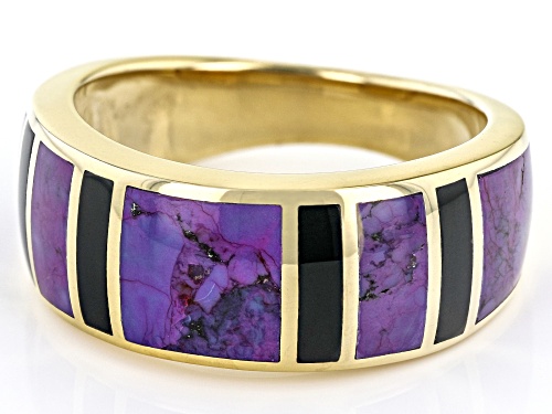 Southwest Style By JTV™ Purple Turquoise & Onyx 18k Yellow Gold Over Silver Men's Inlay Band Ring - Size 11