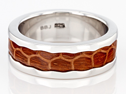 Southwest Style By JTV™  Mens Rhodium Over Silver And Inlaid Brown Leather Band Ring - Size 9