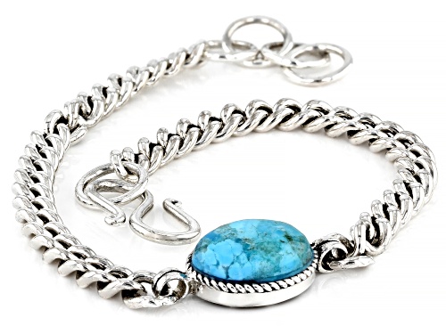 Southwest Style By JTV™ 14x11mm Oval Turquoise Rhodium Over Sterling Silver Mens Bracelet - Size 8