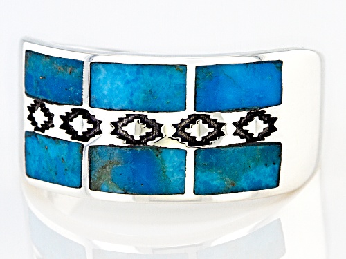 Southwest Style By JTV™ 7x3mm Turquoise Rhodium Over Silver Men's Inlay Band Ring - Size 13