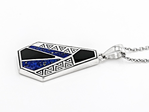 Southwest Style By JTV™ Lapis Lazuli And Black Onyx Rhodium Over Silver Pendant with Chain