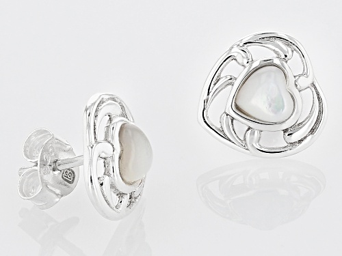 Southwest Style By JTV™ Childrens Mother-Of-Pearl Rhodium Over Silver Heart Shape Stud Earrings