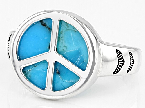 Southwest Style By JTV™ 12mm Turquoise Rhodium Over Sterling Silver Peace Sign Ring - Size 11