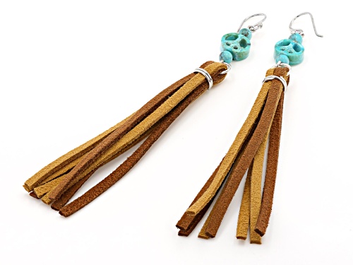 Southwest Style By JTV™ Carved Turquoise Rhodium Over Silver & Leather Earrings