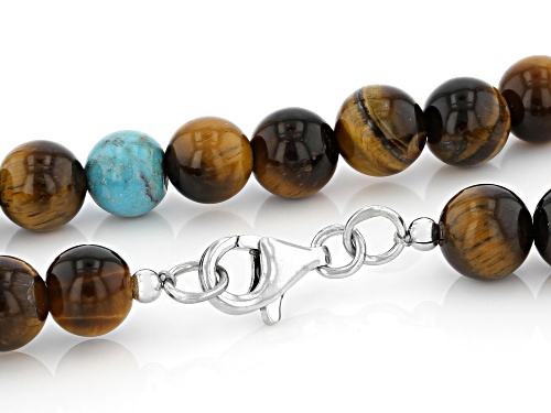 Southwest Style By JTV™ Mens 8mm Tigers Eye & Turquoise Rhodium Over Silver Necklace - Size 24