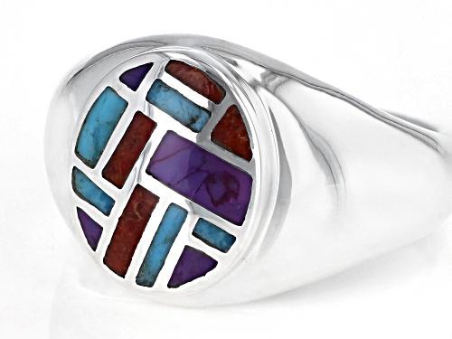 Southwest Style By JTV™ Mens Blue & Purple Turquoise & Coral Rhodium Over Silver Inlay Ring - Size 11