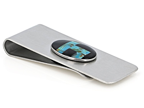 Southwest Style By JTV™ Turquoise & Black Onyx Stainless Steel Money Clip