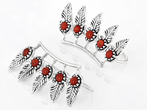 Southwest Style By JTV™ 3mm Round Sponge Coral Rhodium Over Silver Climber Earrings