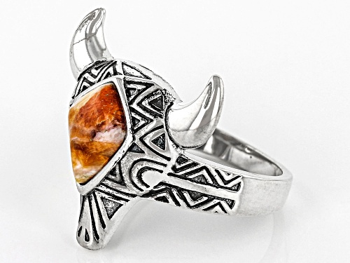 Southwest Style By JTV™ Spiny Oyster Shell Bull Head Rhodium Over Sterling Silver Ring - Size 9