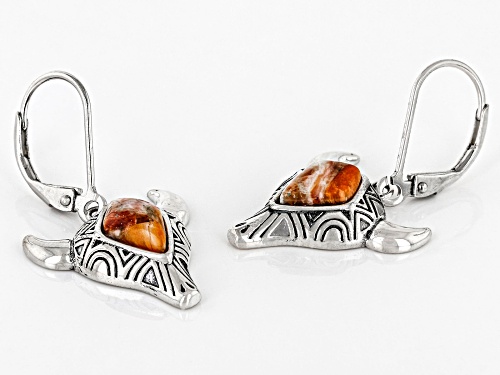 Southwest Style By JTV™ Spiny Oyster Shell Bull Head Rhodium Over Silver Dangle Earrings