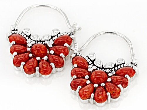 Southwest Style By JTV™ Mixed Shape Red Sponge Coral Rhodium Over Sterling Silver Earrings