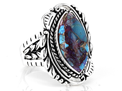 Southwest Style By JTV™ Blended Turquoise and Purple Spiny Oyster Rhodium Over Silver Ring - Size 7