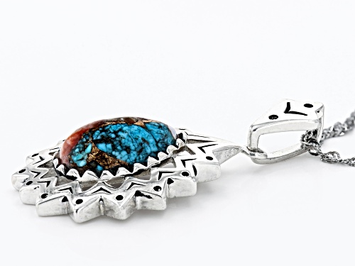 Southwest Style By JTV™ Blended Turquoise and Spiny Oyster Rhodium Over Silver Pendant W/ Chain