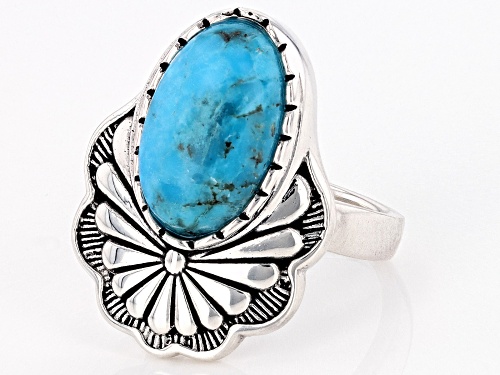 Southwest Style By JTV™ 15x9mm Oval Blue Turquoise Rhodium Over Sterling Silver Ring - Size 6