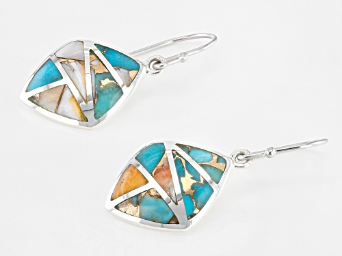 Southwest Style By JTV™ Turquoise & Spiny Oyster Shell Rhodium Over Silver Dangle Earrings