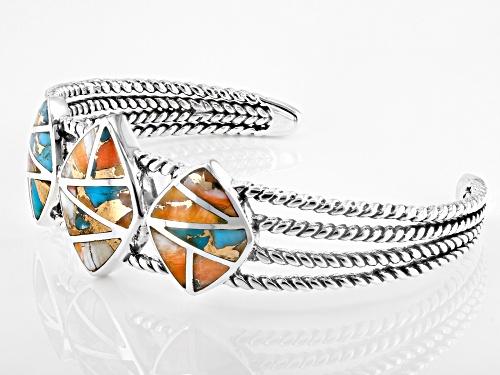 Southwest Style By JTV™ Turquoise & Spiny Oyster Shell Rhodium Over Silver Cuff Bracelet - Size 7.5