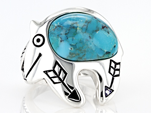Southwest Style By JTV™ 16x12mm Turquoise Rhodium Over Silver Ring - Size 8
