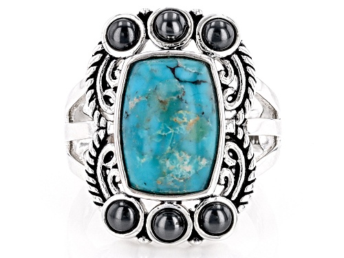 Southwest Style By JTV™ Turquoise & Hematine Rhodium Over Silver Ring - Size 8
