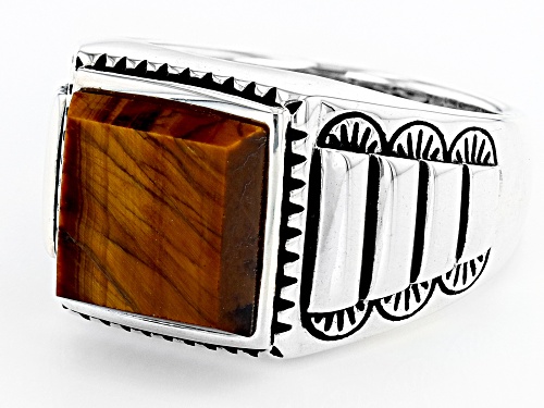 Southwest Style By JTV™ Tigers Eye Rhodium Over Silver Mens Ring - Size 10