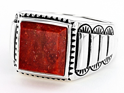 Southwest Style By JTV™ Sponge Coral Rhodium Over Silver Mens Ring - Size 11
