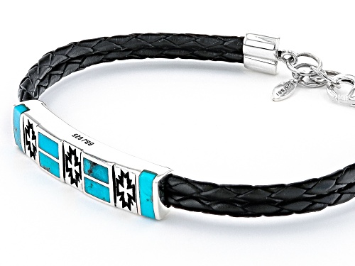 Southwest Style By JTV™ Turquoise Imitation Leather & Rhodium Over Silver Bracelet - Size 8