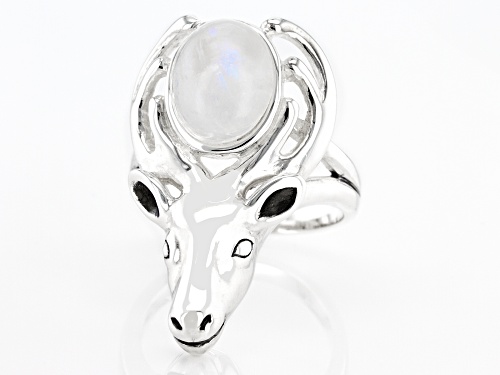 Southwest Style By JTV™ Rainbow Moonstone Rhodium Over Silver Moose Ring - Size 6