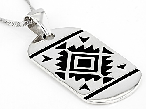 Southwest Style By JTV™ Rhodium Over Silver Oxidized Dog Tag Pendant With 24
