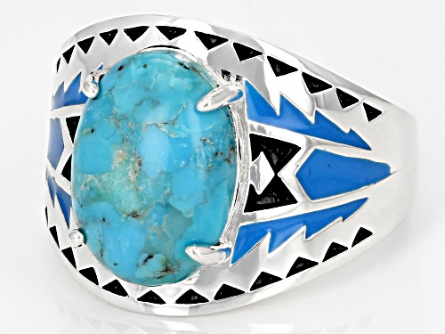 Southwest Style By JTV™ Blue Turquoise & Blue Enamel Rhodium Over Silver Ring - Size 9