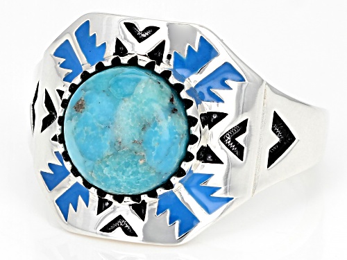 Southwest Style By JTV™ Turquoise & Enamel Rhodium Over Silver Mens Ring - Size 12