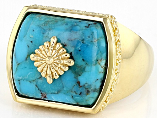 Southwest Style By JTV™ Turquoise 18k Yellow Gold Over Silver Signet Ring - Size 10
