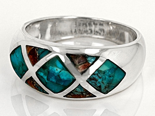 Southwest Style By JTV™ Turquoise & Spiny Oyster Rhodium Over Silver Mens Inlay Band Ring - Size 12