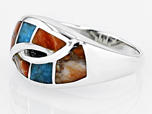 Southwest Style By JTV™ Spiny Oyster Shell & Turquoise Rhodium Over Silver Bypass Ring - Size 11