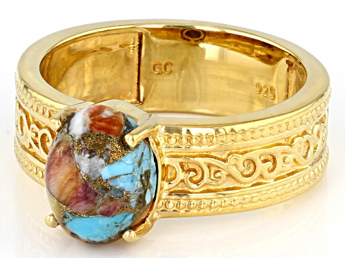 Southwest Style by JTV™ Blended Turquoise & Oyster Shell 18k Yellow Gold Over Silver Solitaire Ring - Size 11