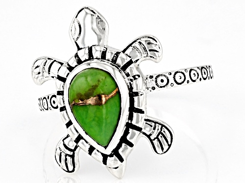 Southwest Style By JTV™ Green Turquoise Sterling Silver Oxidized Turtle Ring - Size 12