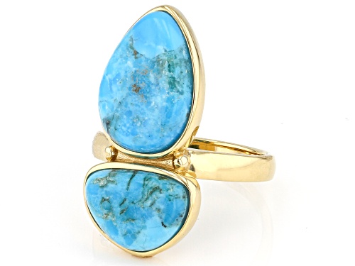 Southwest Style by JTV™ 15x10mm & 12x8mm Turquoise 18k Yellow Gold Over Sterling Silver Ring - Size 6