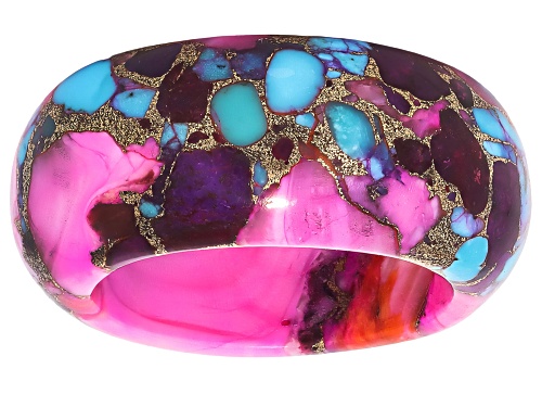 Southwest Style by JTV™ Blended Turquoise With Pink Spiny Oyster Shell Band Ring - Size 12