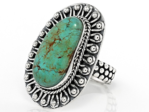 Southwest Style by JTV™ 18x10mm Green Turquoise Sterling Silver Ring - Size 7