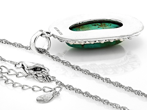 Southwest Style by JTV™ 18x10mm Green Turquoise Sterling Silver Pendant with Chain