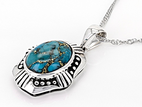 Southwest Style By JTV™ 14x10mm Oval Blue Turquoise Sterling Silver Pendant with Chain