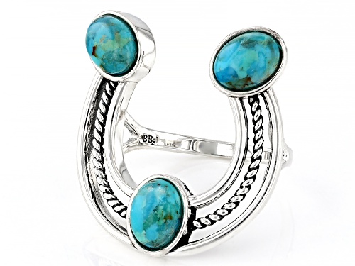 Southwest Style by JTV™ 8x6mm Oval Blue Turquoise Sterling Silver Horseshoe Ring - Size 12