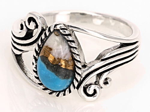 Southwest Style by JTV™ Blended Turquoise with Spiny Oyster Shell Sterling Silver Ring - Size 7