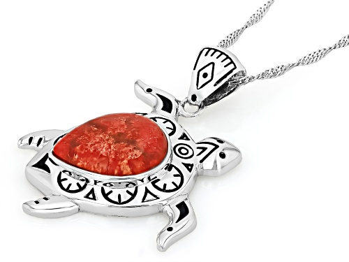 Southwest Style by JTV™ Red Coral Sterling Silver Turtle Pendant With Chain