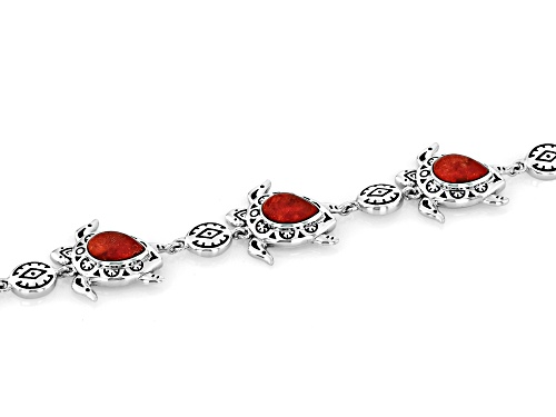 Southwest Style by JTV™ 9x6mm Pear Shape Red Sponge Coral Sterling Silver Turtle Bracelet - Size 7.25