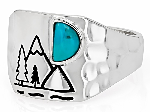 Southwest Style by JTV™ Turquoise Hammered Sterling Silver Mountain Landscape Band Ring - Size 8