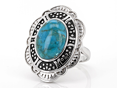 Southwest Style by JTV™ 16x12mm Oval Blue Turquoise Sterling Silver Solitaire Ring - Size 6